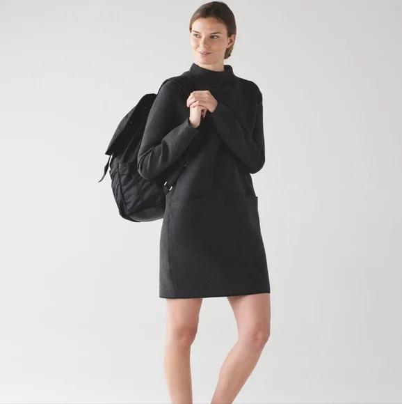 Lululemon City Bound Dress Long Sleeve Grey Black Dress Size 6 - Picture 1 of 10